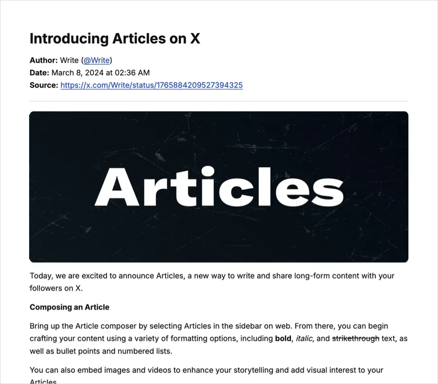 Example: an X article converted to PDF with Xtracticle